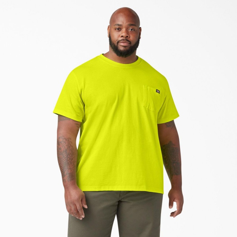 Green Dickies Heavyweight Neon Short Sleeve Pocket Men's T-Shirt | 903-ELORVI