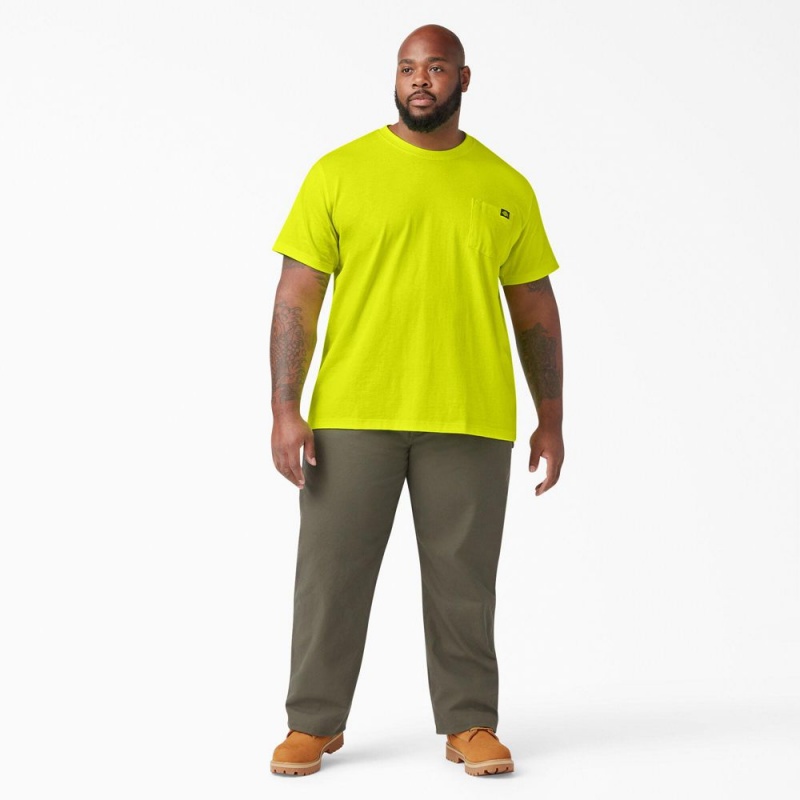 Green Dickies Heavyweight Neon Short Sleeve Pocket Men's T-Shirt | 903-ELORVI