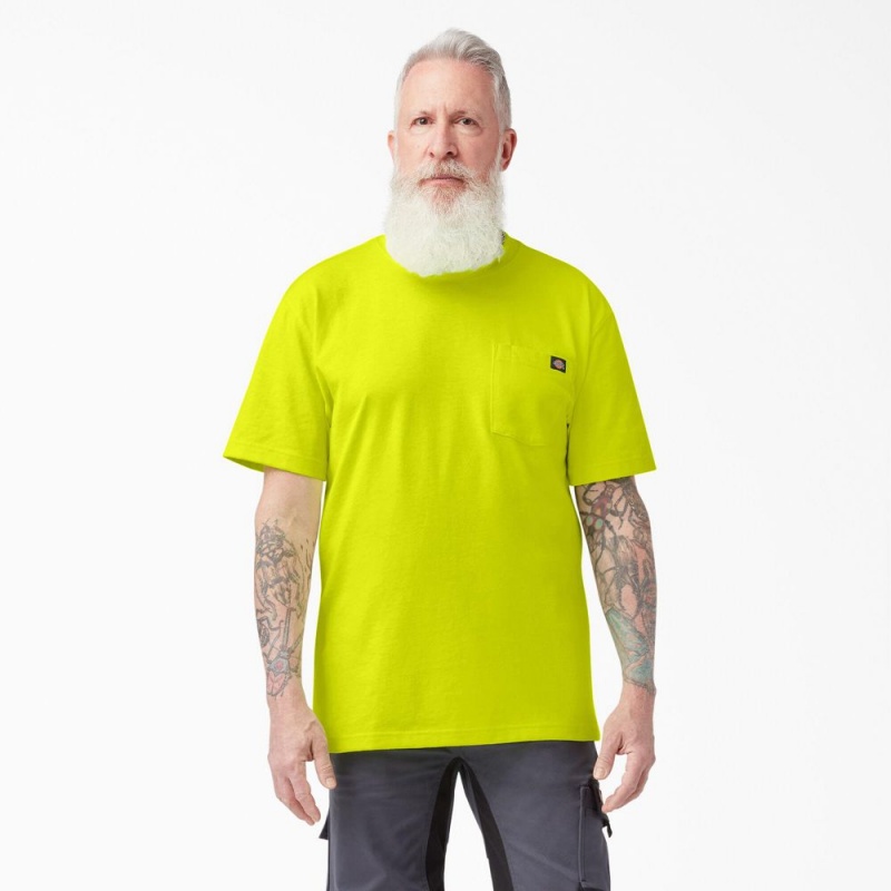 Green Dickies Heavyweight Neon Short Sleeve Pocket Men\'s T-Shirt | 903-ELORVI