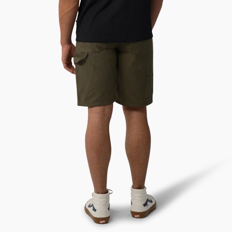 Green Dickies Hickory Stripe Carpenter Men's Shorts | 654-XBAZDI