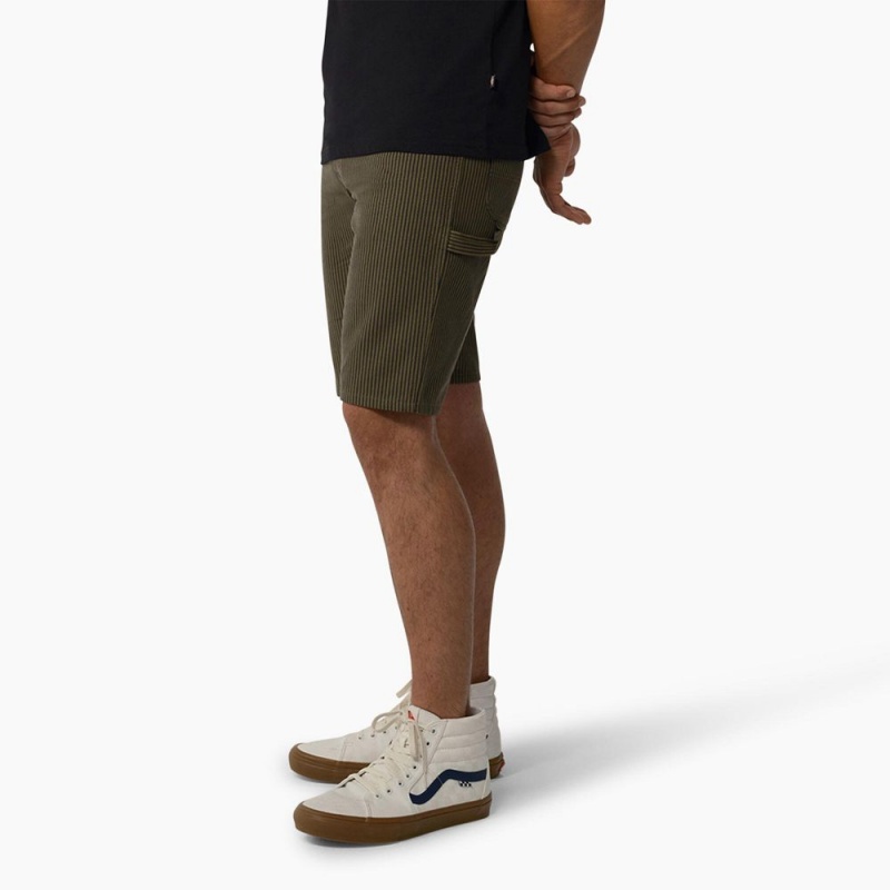 Green Dickies Hickory Stripe Carpenter Men's Shorts | 654-XBAZDI