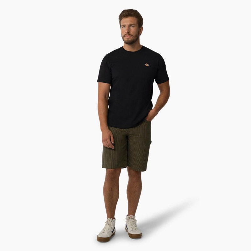 Green Dickies Hickory Stripe Carpenter Men's Shorts | 654-XBAZDI