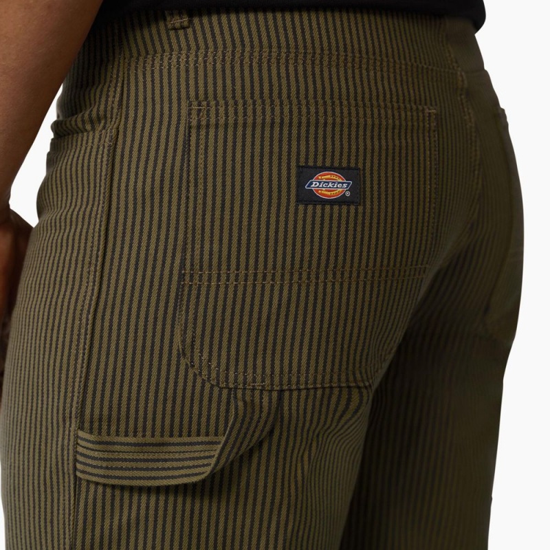 Green Dickies Hickory Stripe Carpenter Men's Shorts | 654-XBAZDI