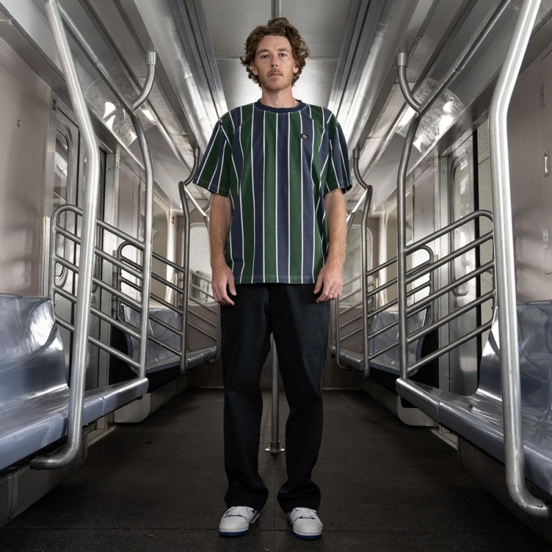 Green Dickies Jake Hayes Striped Men's T-Shirt | 916-ELAUWP