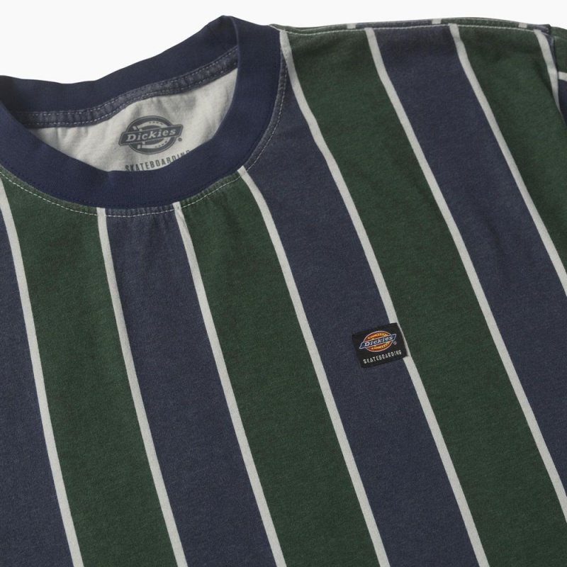 Green Dickies Jake Hayes Striped Men's T-Shirt | 916-ELAUWP