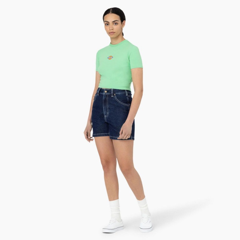 Green Dickies Maple Valley Logo Cropped Women's T-Shirt | 392-IMVHUB