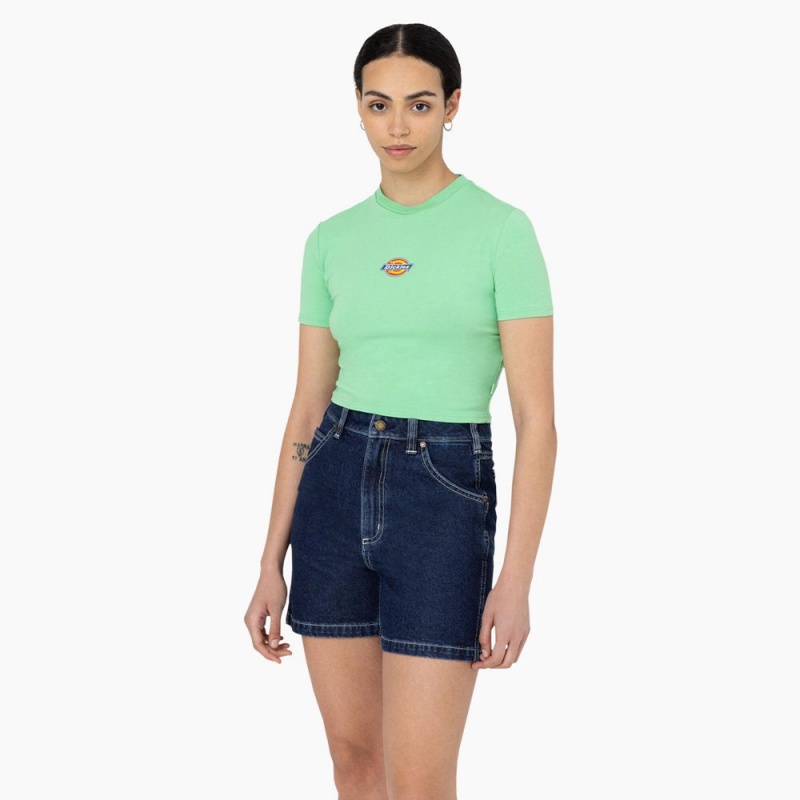 Green Dickies Maple Valley Logo Cropped Women\'s T-Shirt | 392-IMVHUB