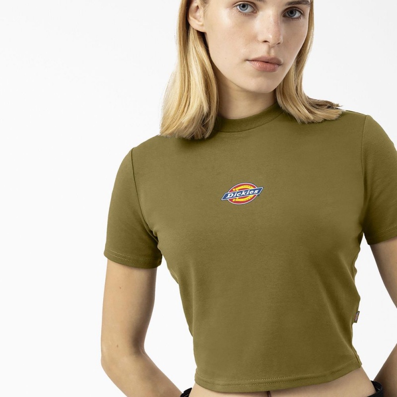 Green Dickies Maple Valley Logo Cropped Women's T-Shirt | 847-CEYHQP