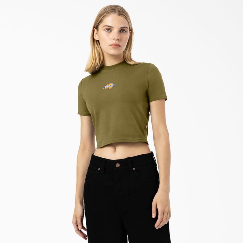 Green Dickies Maple Valley Logo Cropped Women\'s T-Shirt | 847-CEYHQP