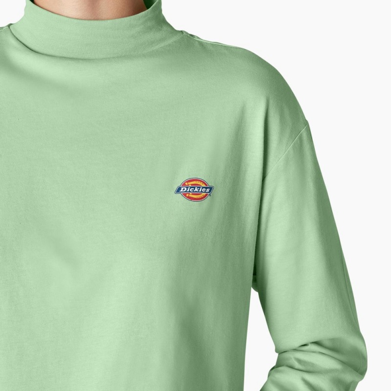 Green Dickies Mapleton High Neck Long Sleeve Women's T-Shirt | 403-JGNCLB