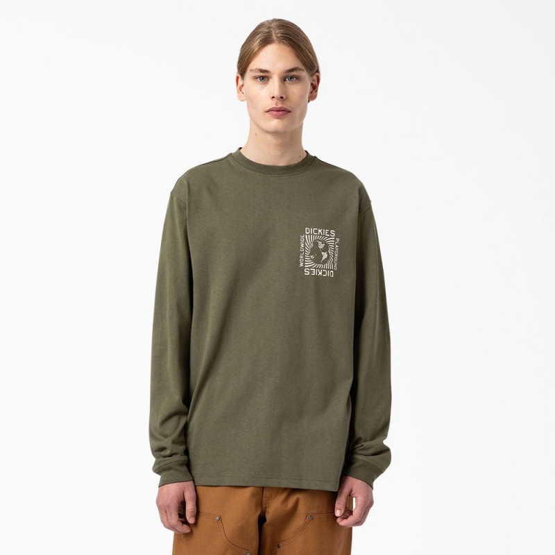 Green Dickies Marbury Long Sleeve Men's T-Shirt | 493-CAHQIL