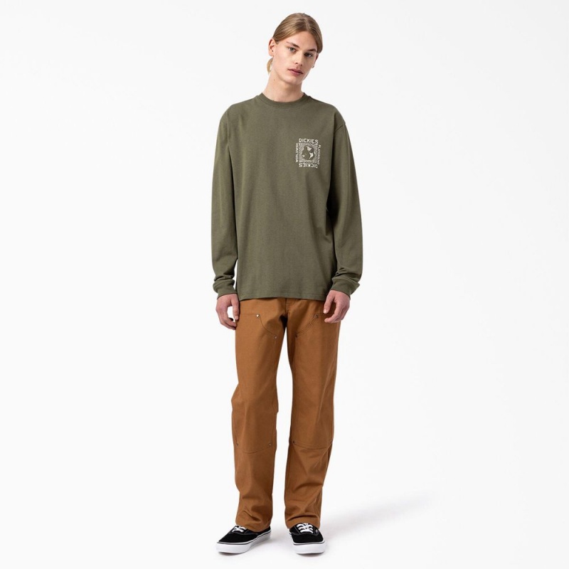 Green Dickies Marbury Long Sleeve Men's T-Shirt | 493-CAHQIL