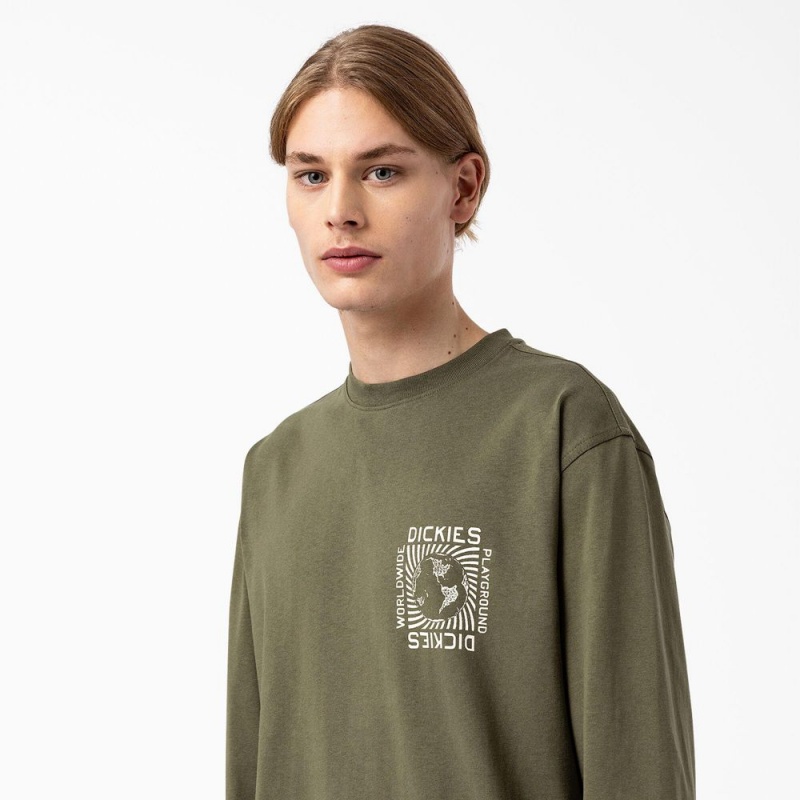 Green Dickies Marbury Long Sleeve Men's T-Shirt | 493-CAHQIL