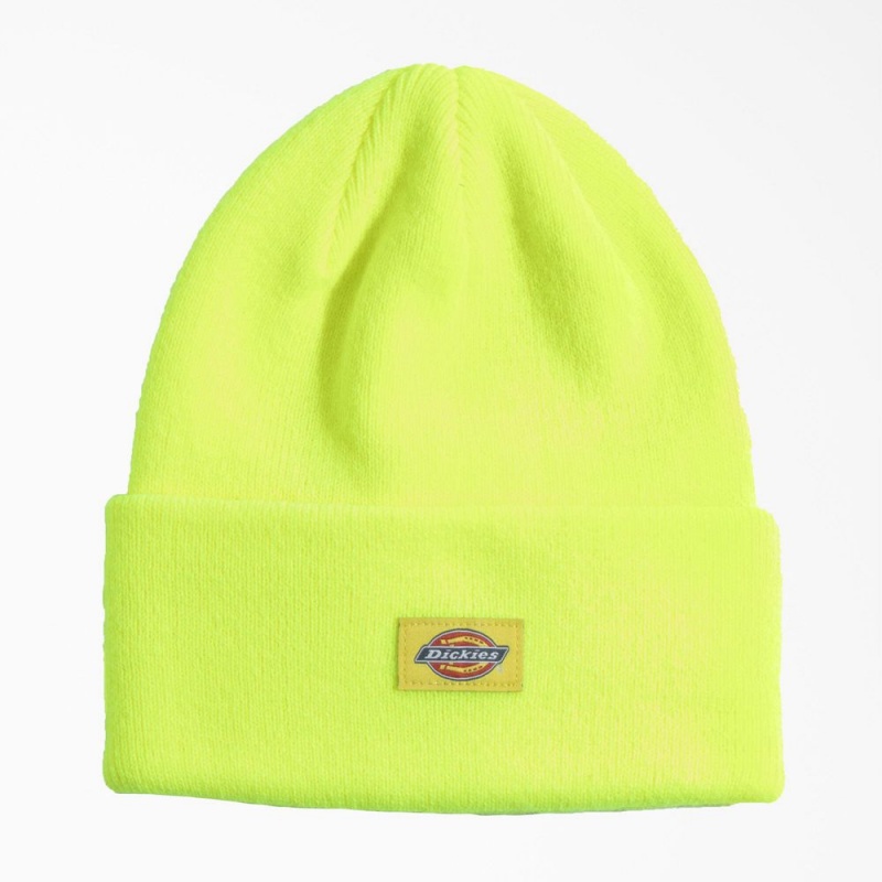 Green Dickies Neon Cuffed Men\'s Beanie | 512-YHOFTX