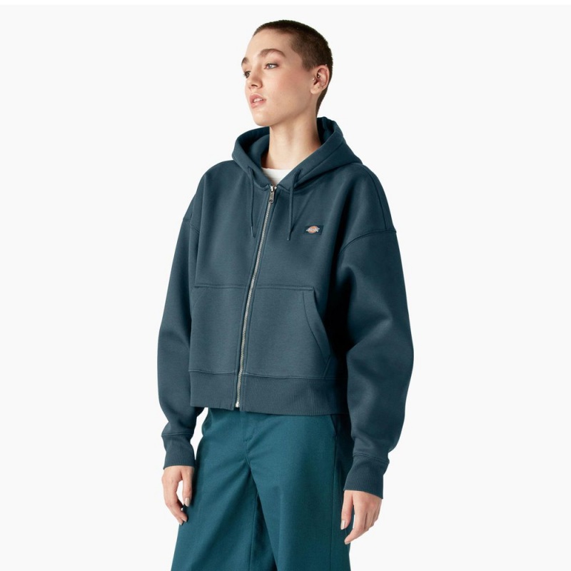 Green Dickies Oakport Zip Women's Hoodie | 483-GIUKXT