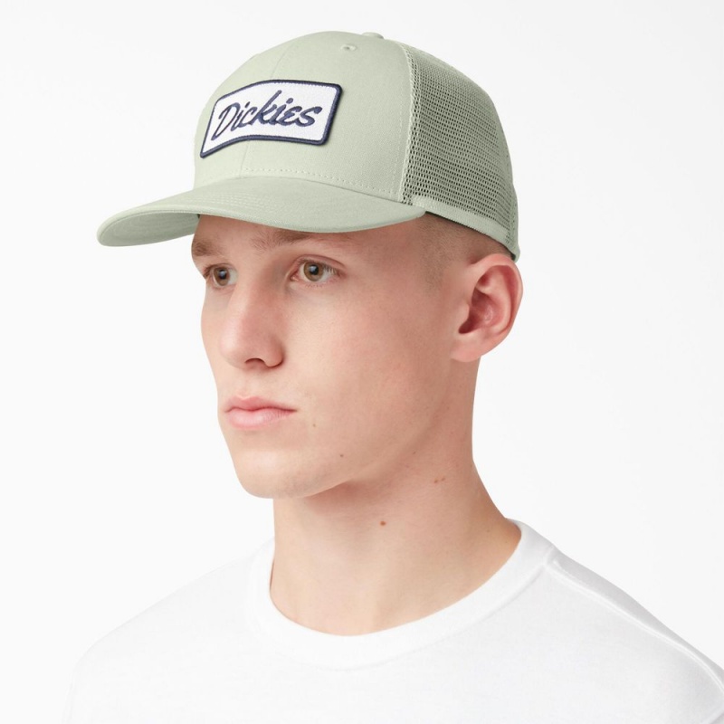 Green Dickies Patch Logo Trucker Men's Cap | 908-UBZKYS