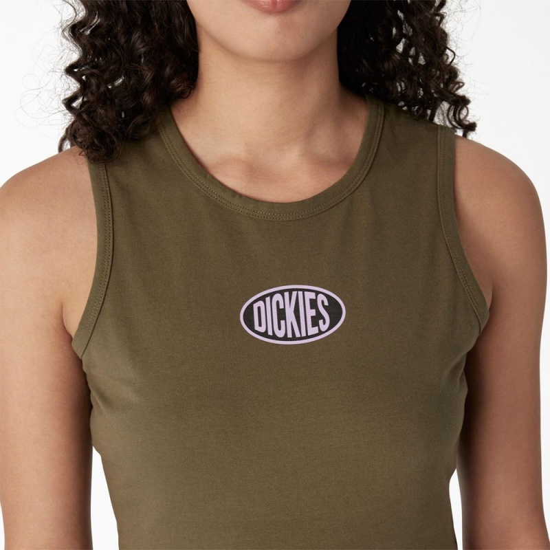 Green Dickies Racerback Cropped Women's Tank Top | 742-SOQHPD