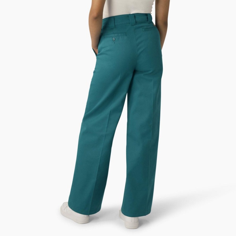 Green Dickies Regular Fit Wide Leg Women's Work Pants | 932-GFMSRO