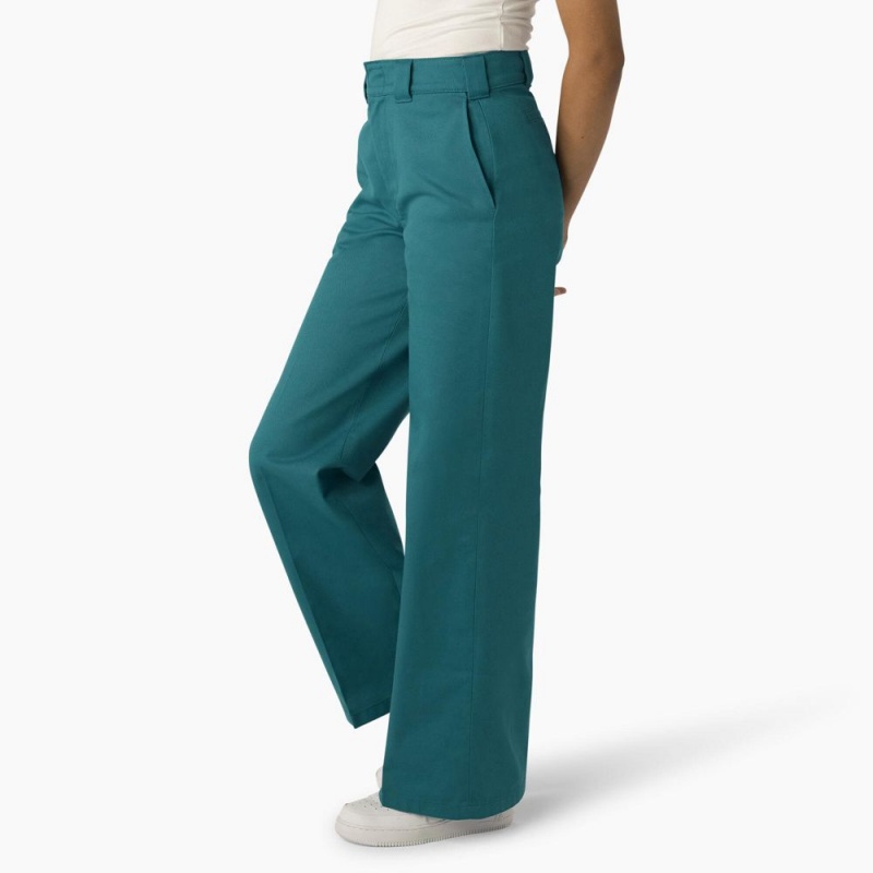 Green Dickies Regular Fit Wide Leg Women's Work Pants | 932-GFMSRO