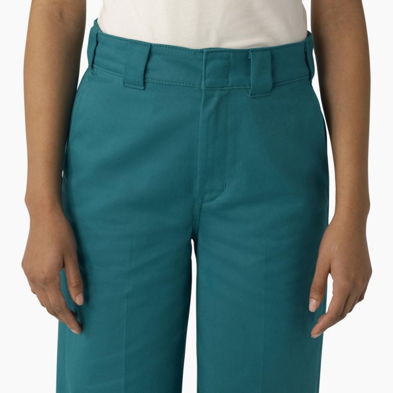 Green Dickies Regular Fit Wide Leg Women's Work Pants | 932-GFMSRO