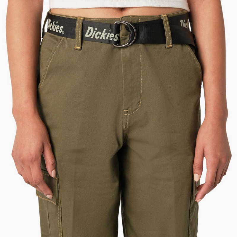 Green Dickies Relaxed Fit Contrast Stitch Cropped Women's Cargo Pants | 057-LQXSFK