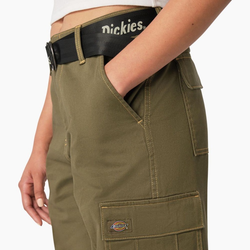 Green Dickies Relaxed Fit Contrast Stitch Cropped Women's Cargo Pants | 057-LQXSFK