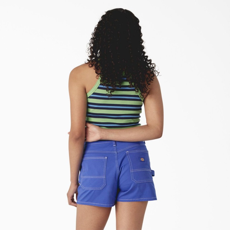 Green Dickies Rib Knit Cropped Women's Tank Top | 732-UTPZJL