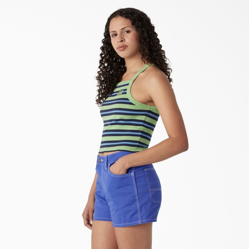 Green Dickies Rib Knit Cropped Women's Tank Top | 732-UTPZJL