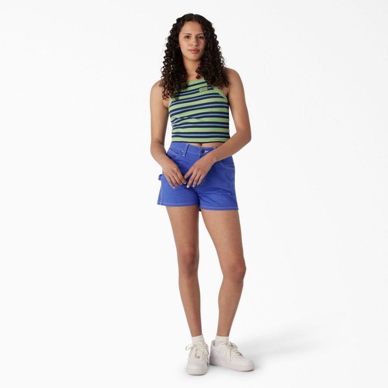 Green Dickies Rib Knit Cropped Women's Tank Top | 732-UTPZJL