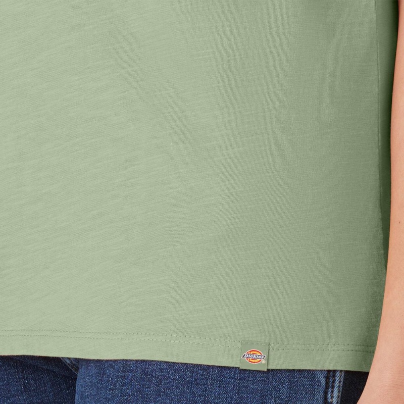 Green Dickies Short Sleeve V-Neck Women's T-Shirt | 683-FKVTLQ