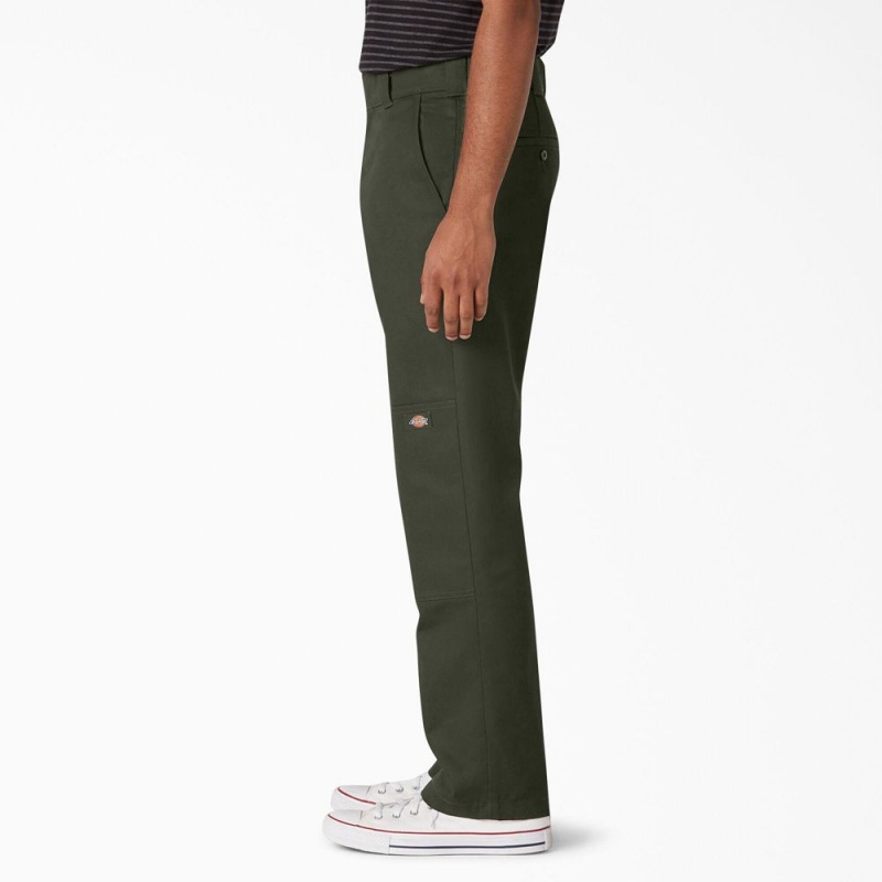 Green Dickies Slim Straight Fit Double Knee Men's Pants | 031-RSACVJ