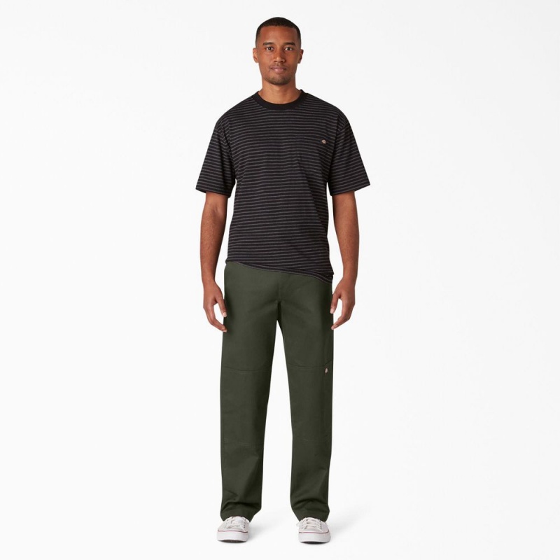 Green Dickies Slim Straight Fit Double Knee Men's Pants | 031-RSACVJ