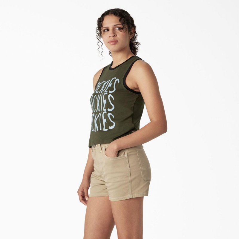 Green Dickies Sporty Graphic Women's Tank Top | 812-ENHICU