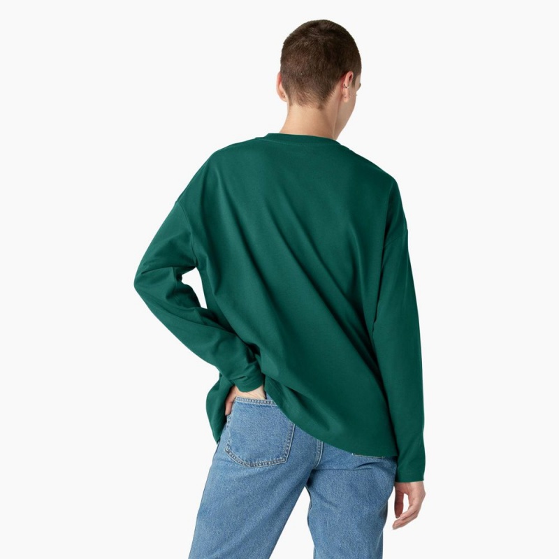 Green Dickies Summerdale Long Sleeve Women's T-Shirt | 579-RJSOAL