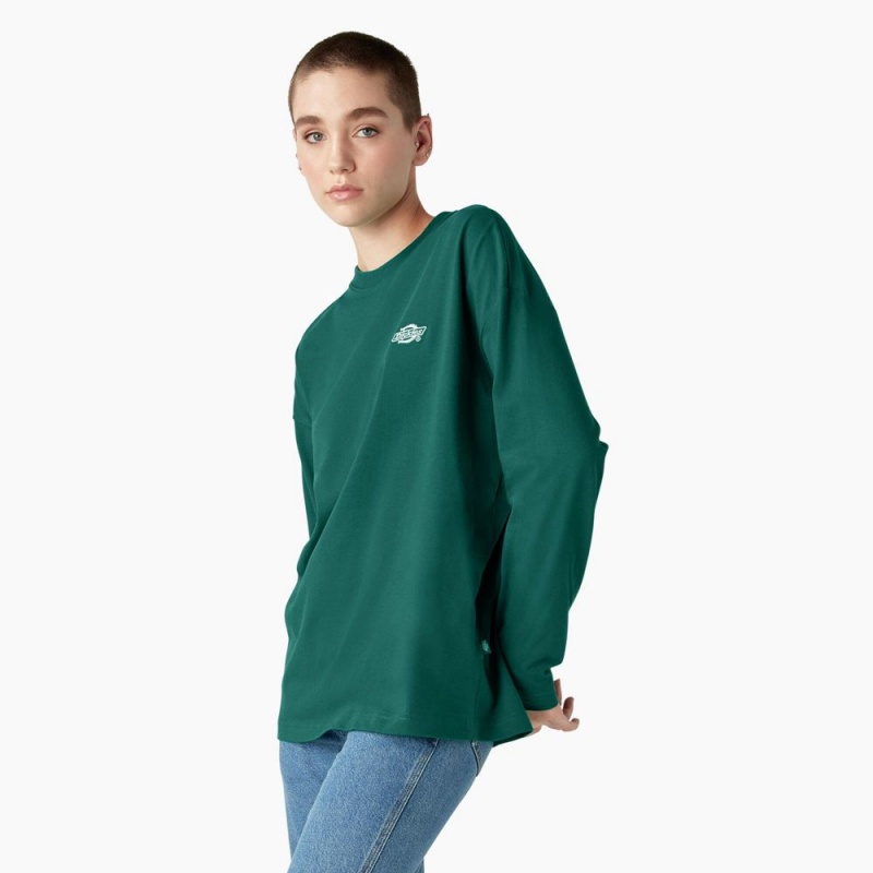 Green Dickies Summerdale Long Sleeve Women's T-Shirt | 579-RJSOAL