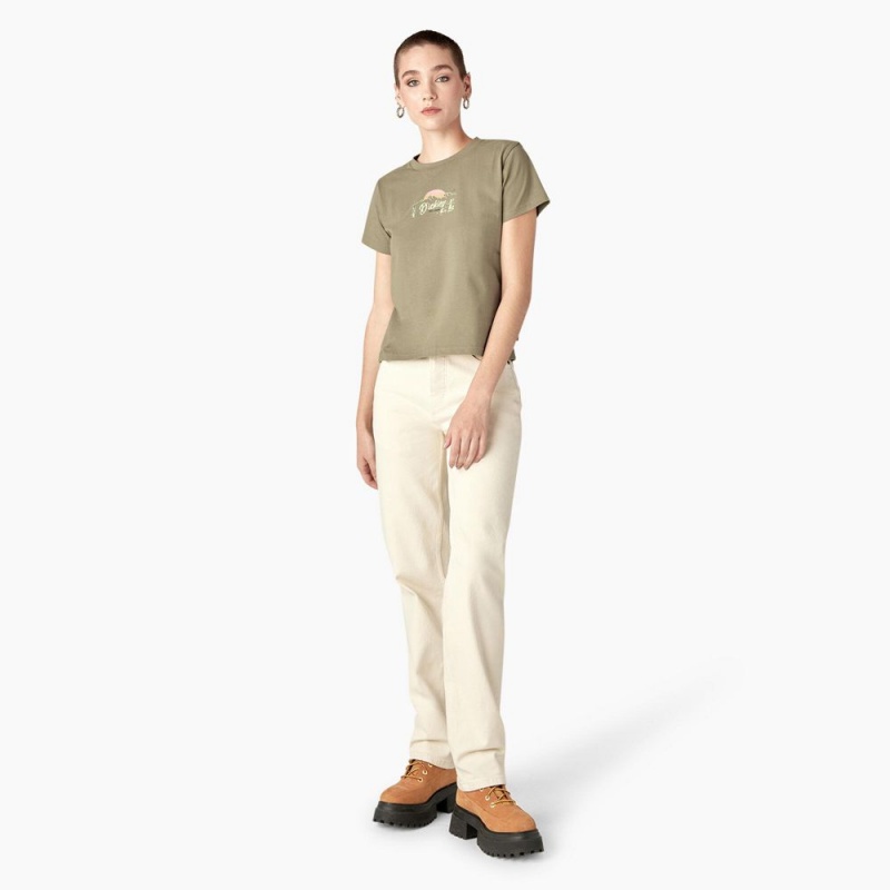 Green Dickies Twill Ranch Graphic Women's T-Shirt | 859-DECNMU