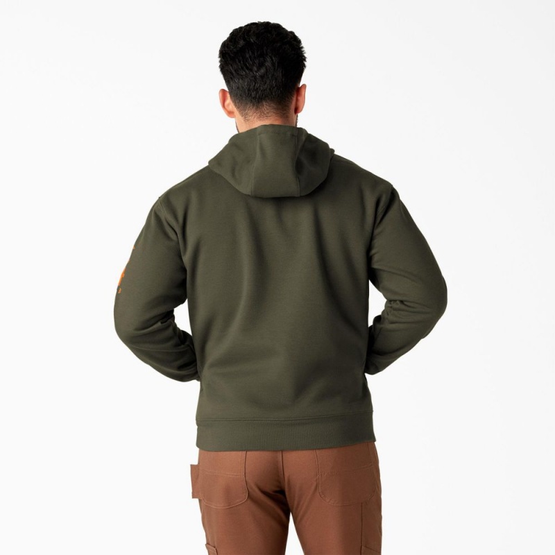 Green Dickies Water Repellent Workwear Graphic Men's Hoodie | 159-KFQZMH