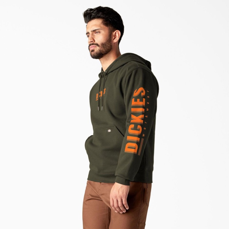 Green Dickies Water Repellent Workwear Graphic Men's Hoodie | 159-KFQZMH