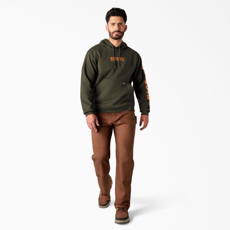 Green Dickies Water Repellent Workwear Graphic Men's Hoodie | 159-KFQZMH