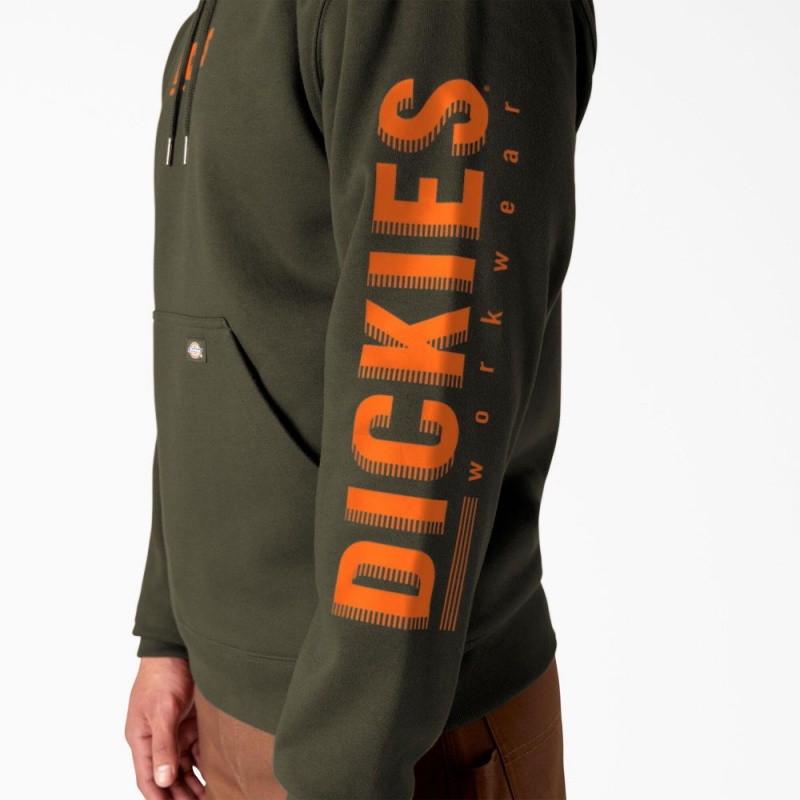 Green Dickies Water Repellent Workwear Graphic Men's Hoodie | 159-KFQZMH