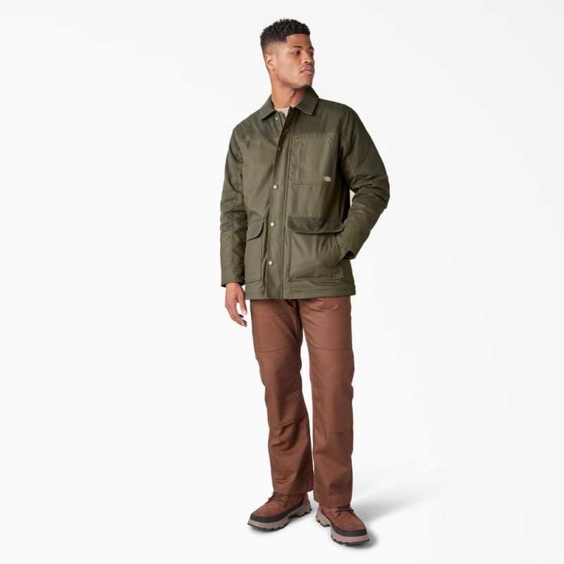 Green Dickies Waxed Canvas Chore Men's Jacket | 634-REOWXI