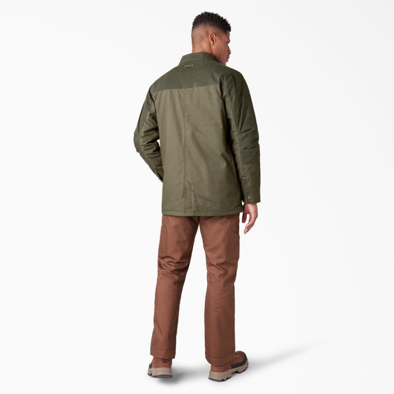 Green Dickies Waxed Canvas Chore Men's Jacket | 634-REOWXI