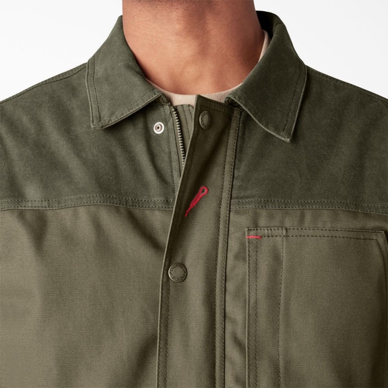 Green Dickies Waxed Canvas Chore Men's Jacket | 634-REOWXI