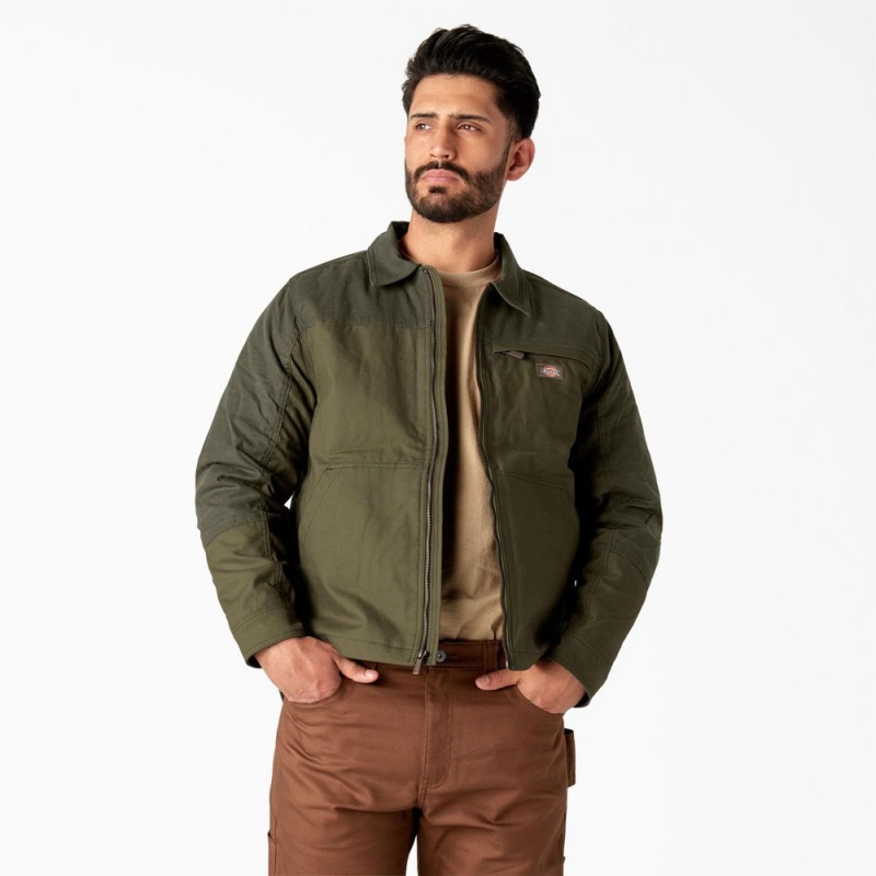 Green Dickies Waxed Canvas Service Men\'s Jacket | 837-XKSTLM