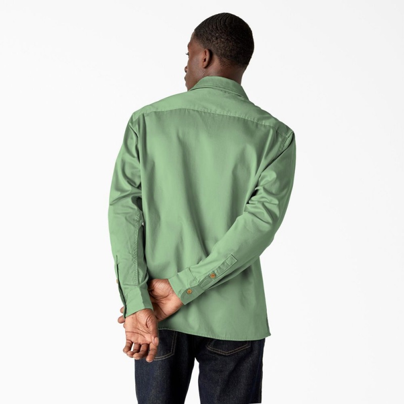 Green Dickies Westover Long Sleeve Men's Shirt | 206-KFCABE