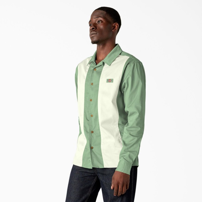 Green Dickies Westover Long Sleeve Men's Shirt | 206-KFCABE