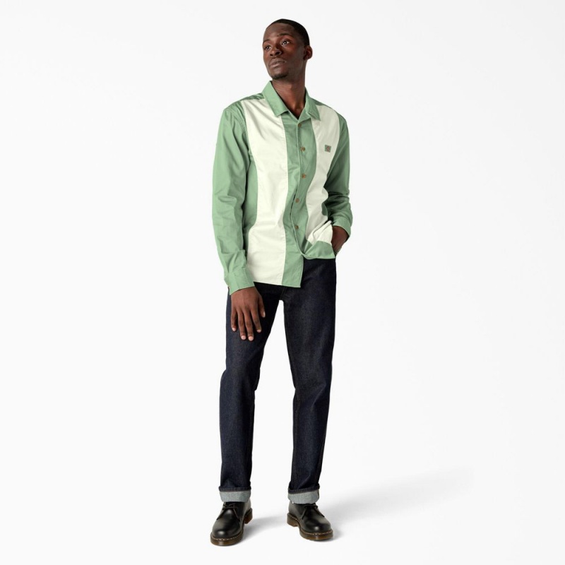 Green Dickies Westover Long Sleeve Men's Shirt | 206-KFCABE