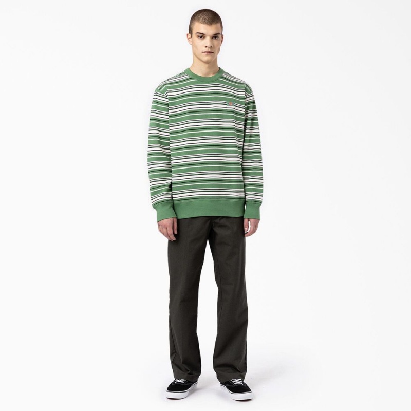 Green Dickies Westover Striped Men's Sweatshirt | 708-IGORQB