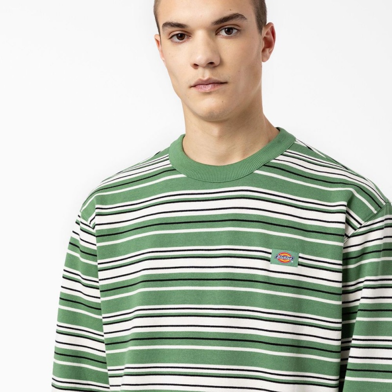 Green Dickies Westover Striped Men's Sweatshirt | 708-IGORQB