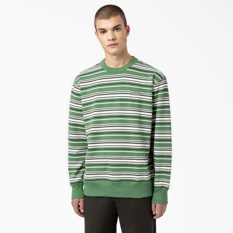 Green Dickies Westover Striped Men\'s Sweatshirt | 708-IGORQB